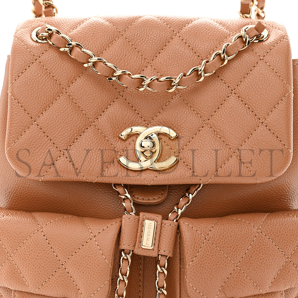 CHANEL MASTER SHINY CAVIAR QUILTED DUMA POCKETS DRAWSTRING BACKPACK DARK BEIGE (20.5*20*11.5cm)